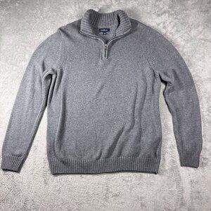 Gray Knit 1/4 Zip Mock Neck Pullover Sweater Men’s L Cotton Blend Croft & Barrow